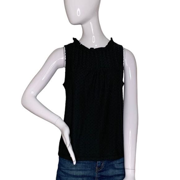 J Crew NWT Blouse Sleeveless Ruffle Neckline Black Size M - Picture 1 of 11